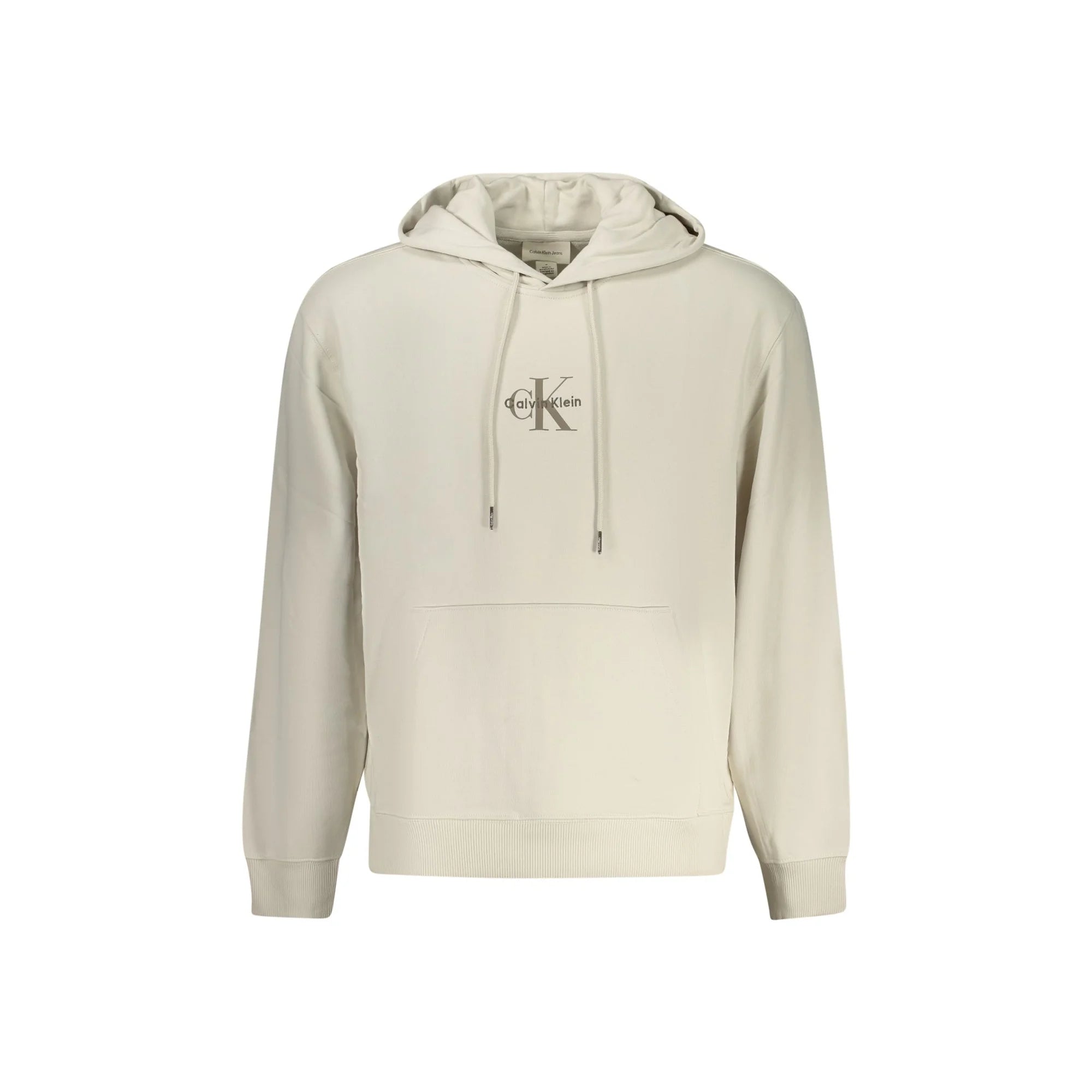 Calvin Klein Felpa Uomo Beige Cappuccio Garzata Tascone Ricamo Felpe - foto prodotto
